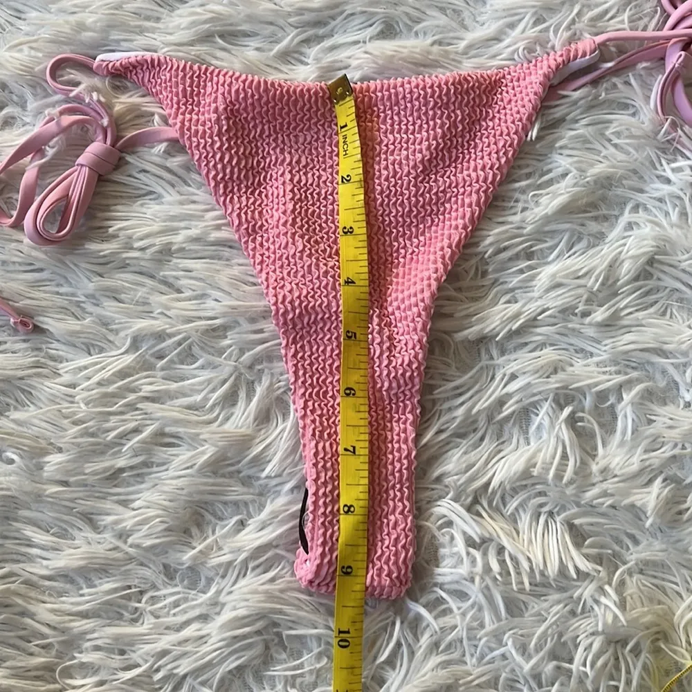 Shein Women’s triangle ribbed Bikini top and bottom rhinestones back size Medium - Image 6