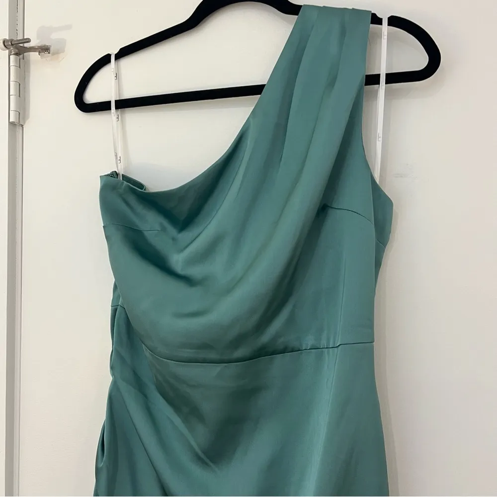 Lulu’s Love Me Tonight Sage Green Satin One-Shoulder Mini Dress - Image 7