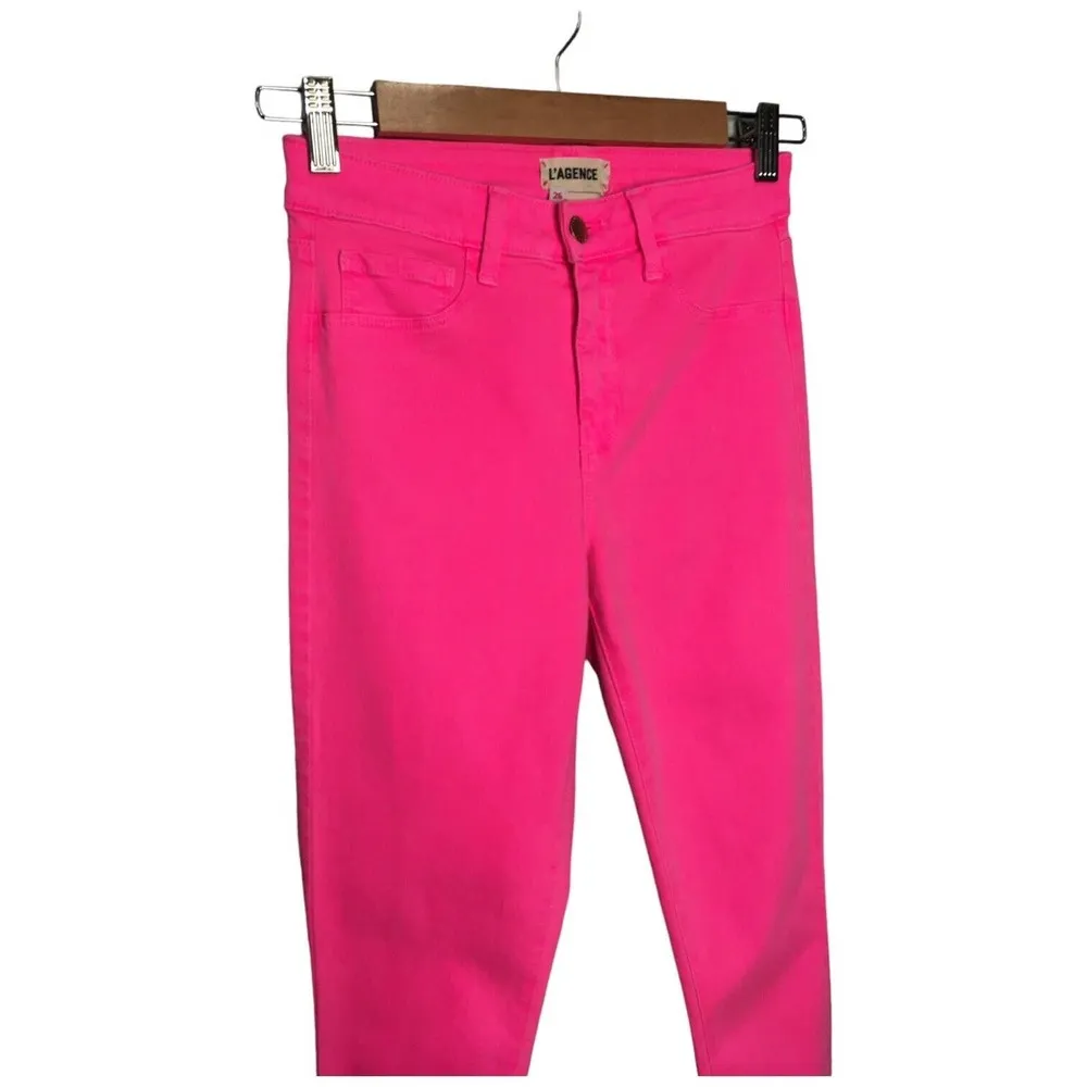 New L’Agence Margot High Rise Skinny Crop Raw Hem Jeans Flamingo Pink 26 Defect - Image 4