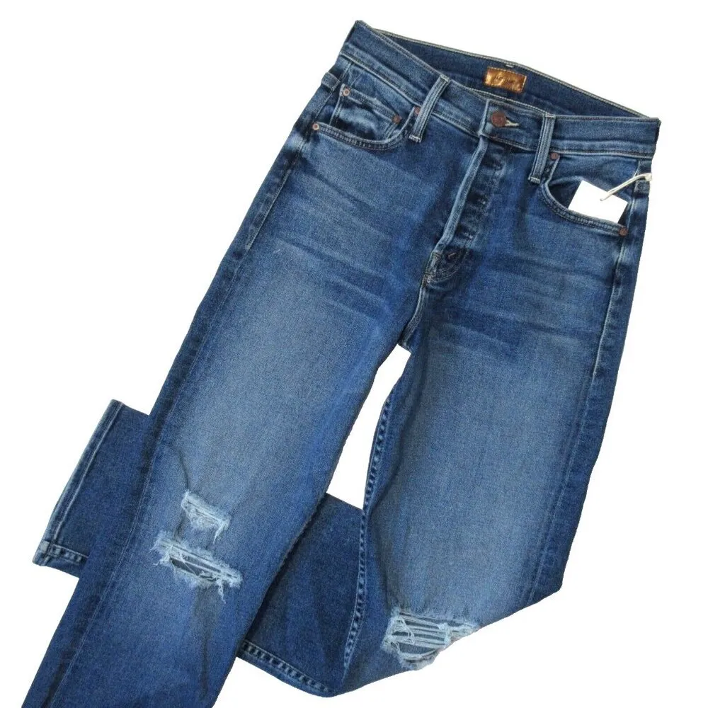 NWT Mother Tomcat Ankle in Roughing It Destroyed Straight Crop Stretch Jeans 25 Blue - Image 3