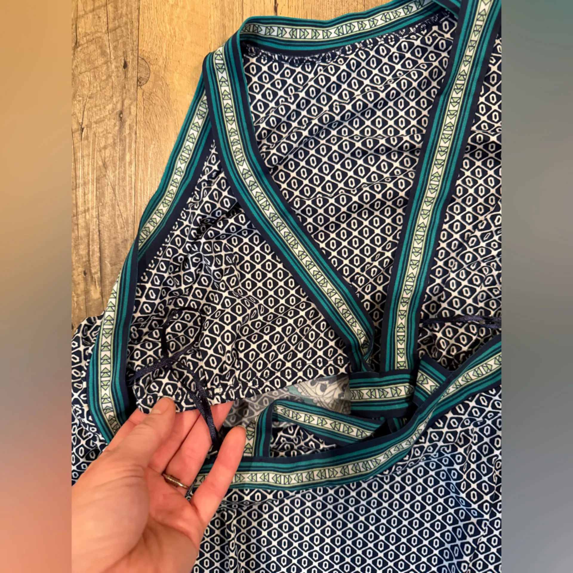 Max Studio Dark Blue Green White Floral Halter Maxi Dress Casual Large - Image 7