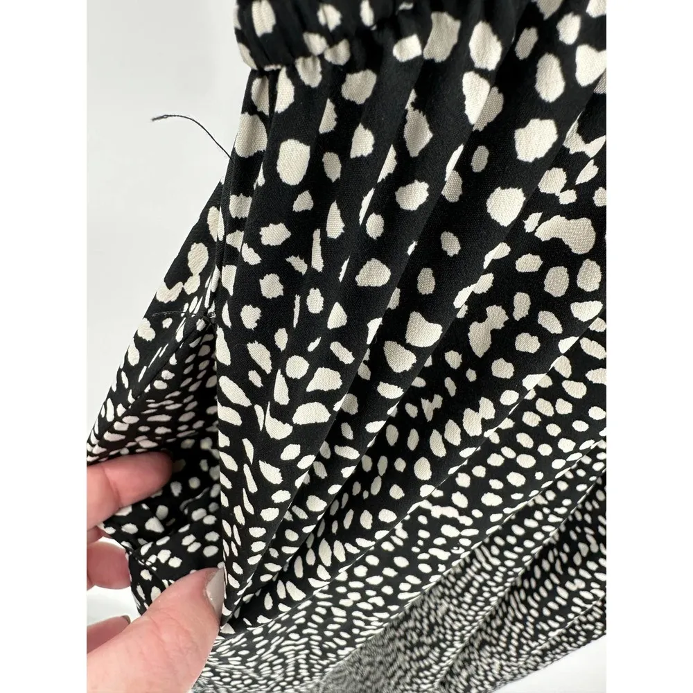 Bar III Jumpsuit Women SMALL Black Cream Polka Dot Sleeveless Pockets Romper - Image 6