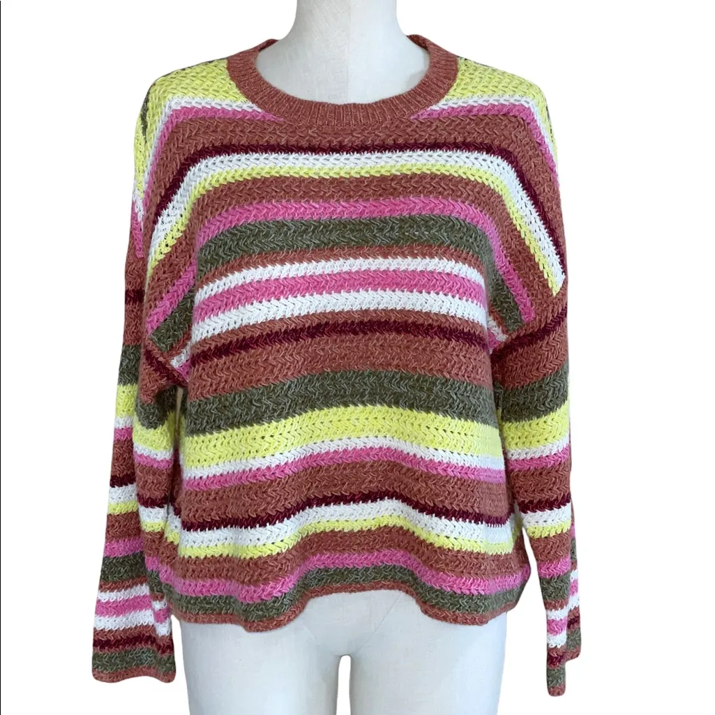 NWOT American Eagle Outfitters Multicolored Rainbows Striped Knit Sweater - Image 3