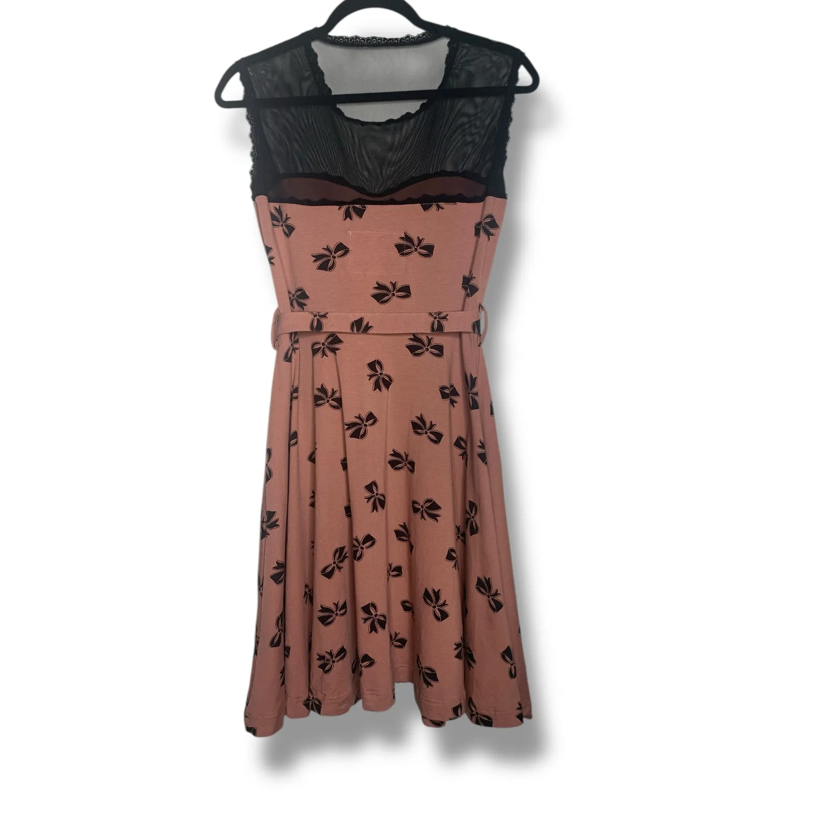 Effies Heart Fit Flare Jackie Dress Ribbon Print Bowtie Size Medium Pink - Image 4