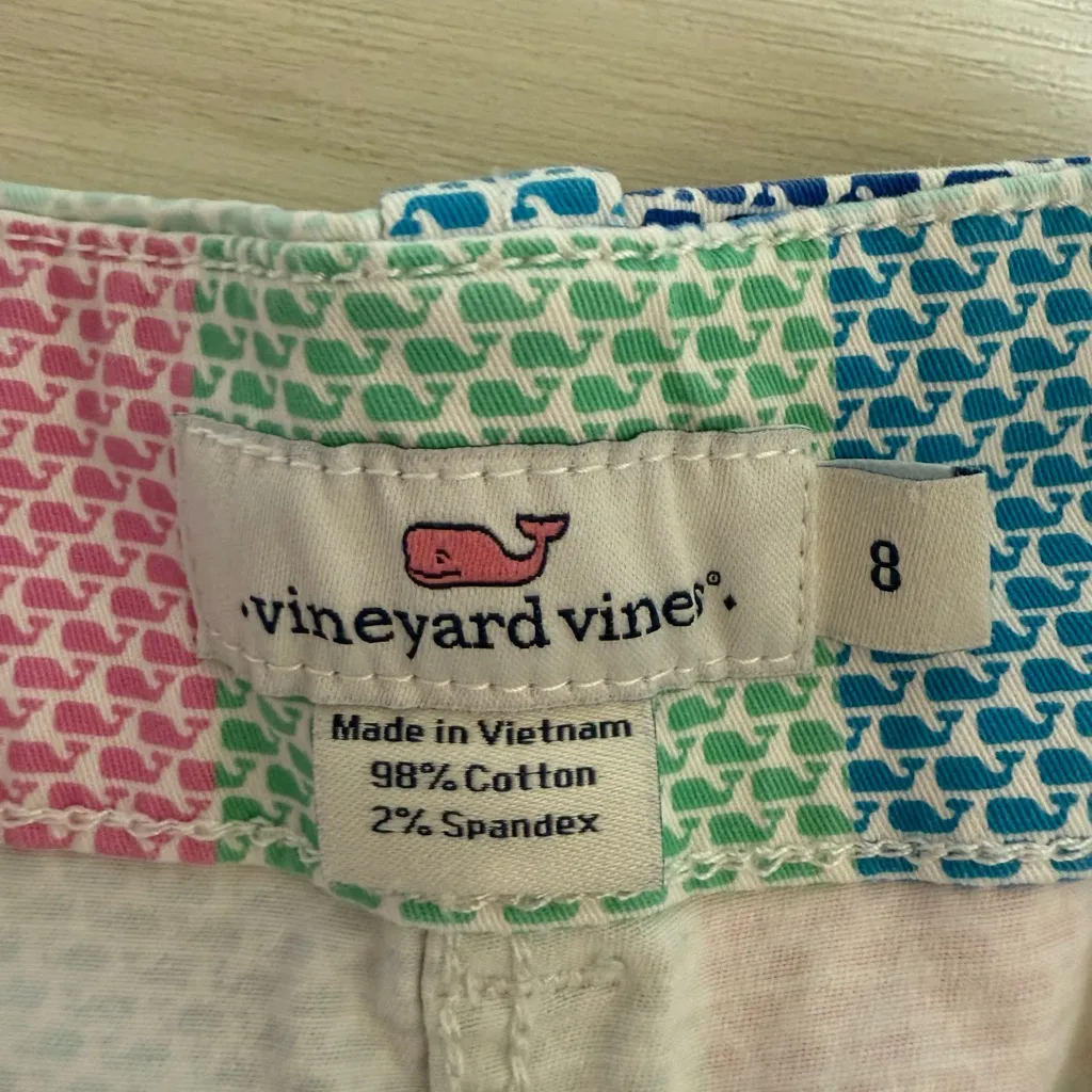 Vineyard Vines  Whale Patchwork Shorts Blue Size 8 EUC - Image 3