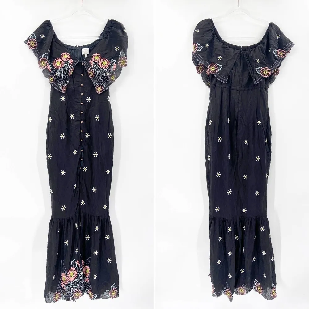 Alice McCall Black Floral Embroidered Honeycomb Daisy Off Shoulder Dress Size 2 - Image 3