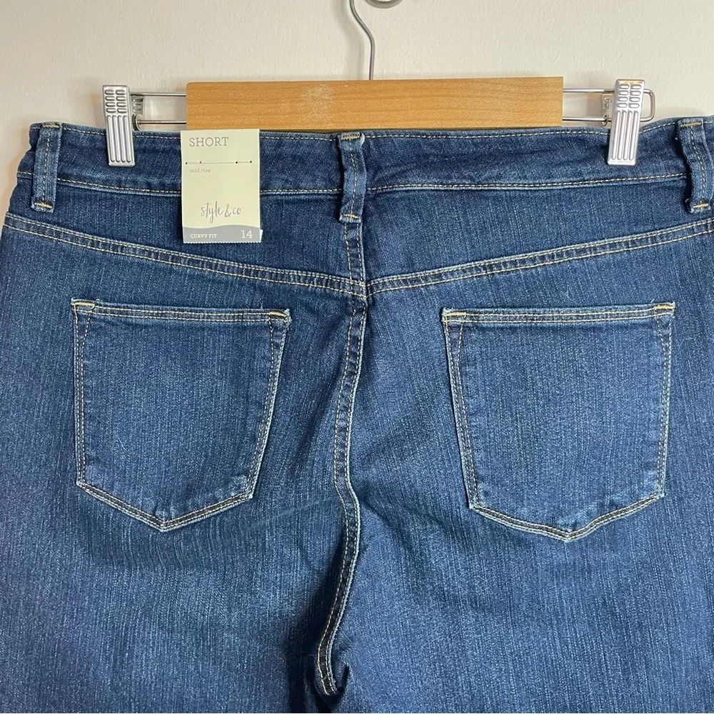 Style & Co Stretch Denim Jean Curvy Fit Mid Rise Long Bermuda Shorts 14 new - Image 24