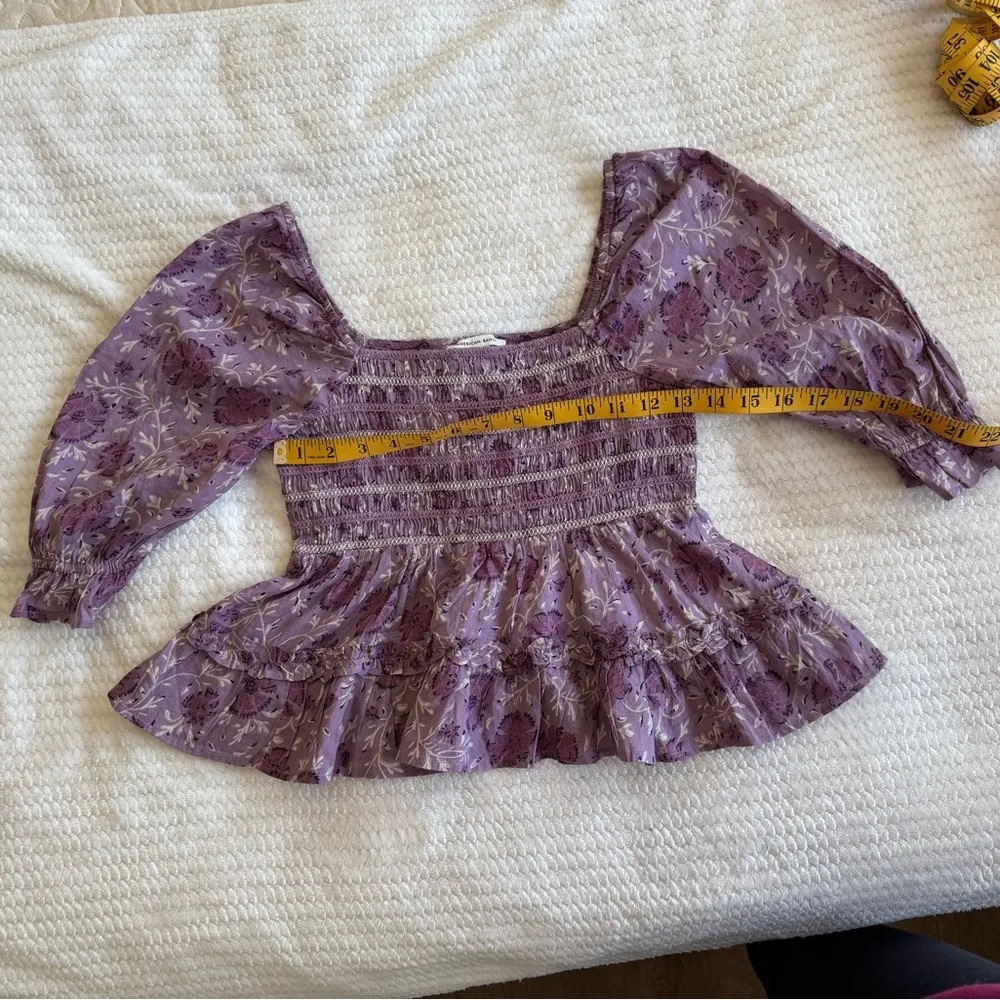 Outfitters Purple Puff Sleeve Peplum Blouse / size extra small - Image 3