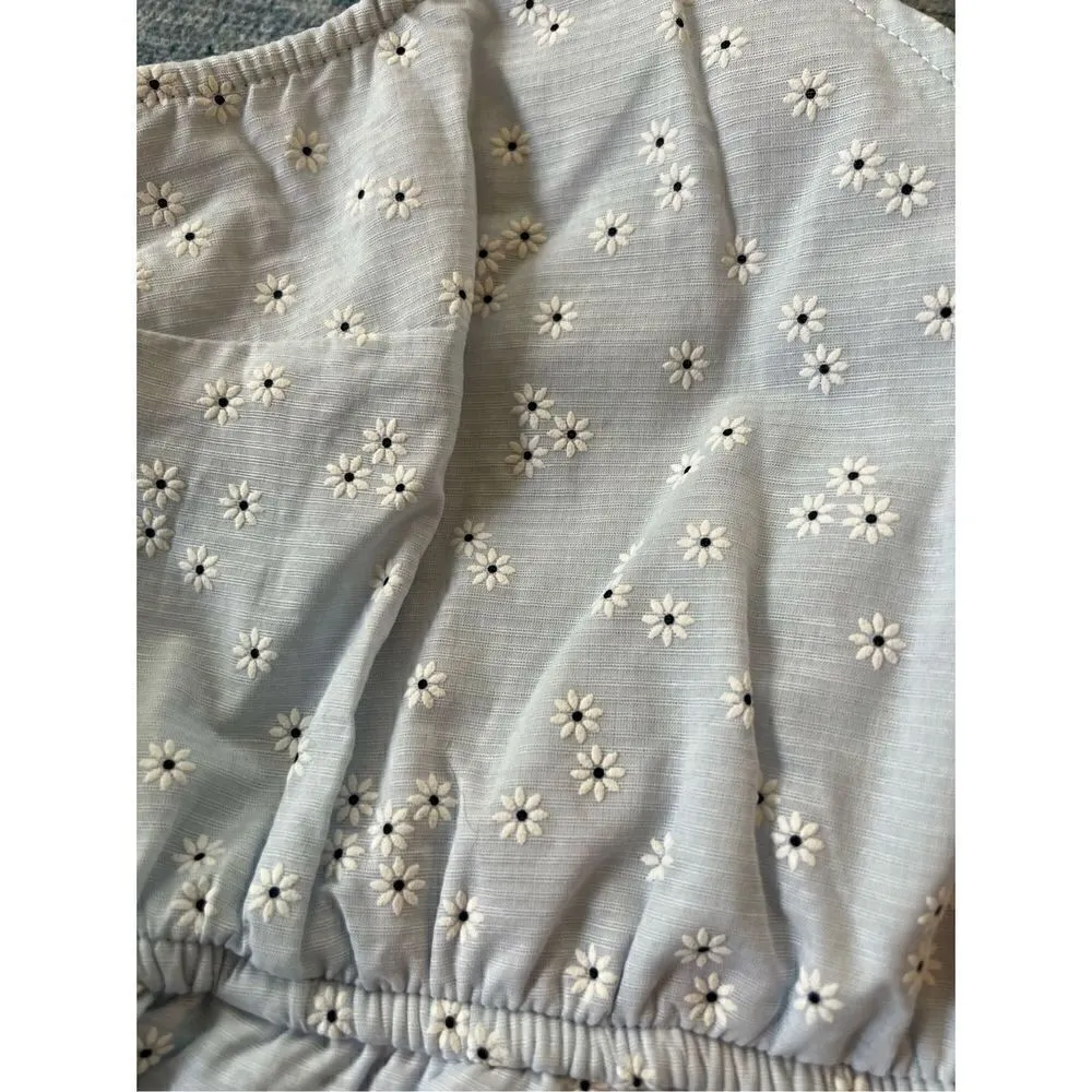 Wild Fable Powder Blue White Daisy Ruffle Faux Wrap Romper XS - Image 9