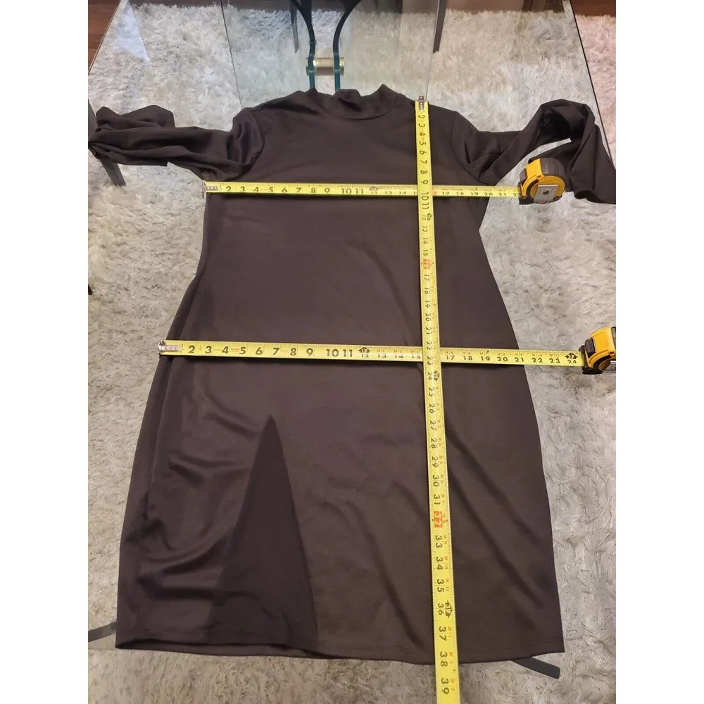 auum Women Black Solid Polyester Mock Neck Long Sleeve Knee Length Dress Size XL - Image 12
