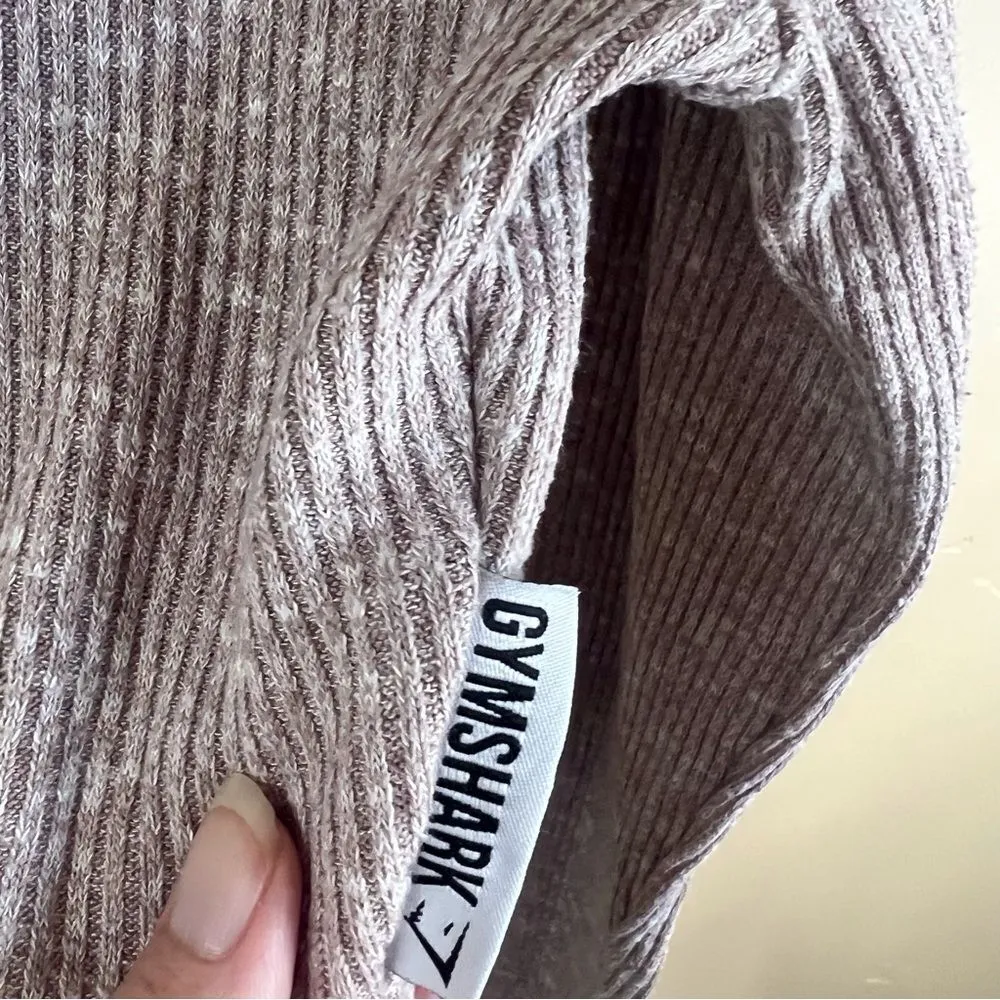 Gymshark Womens Hooded Cropped Ribbed Knit Sweater‎ Size Medium Beige Streetwear - Image 5