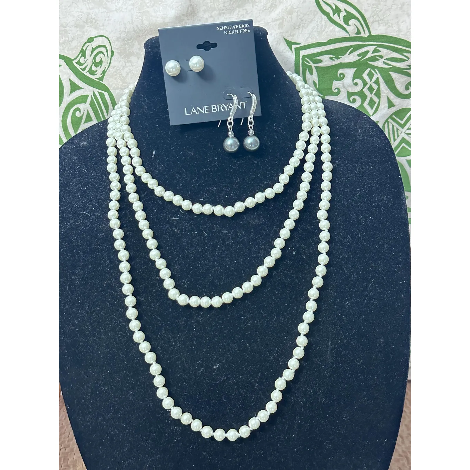 Vintage Joan Rivers Endless Faux-Pearl Necklace + Lane Bryant Pearl Earrings - Image 8