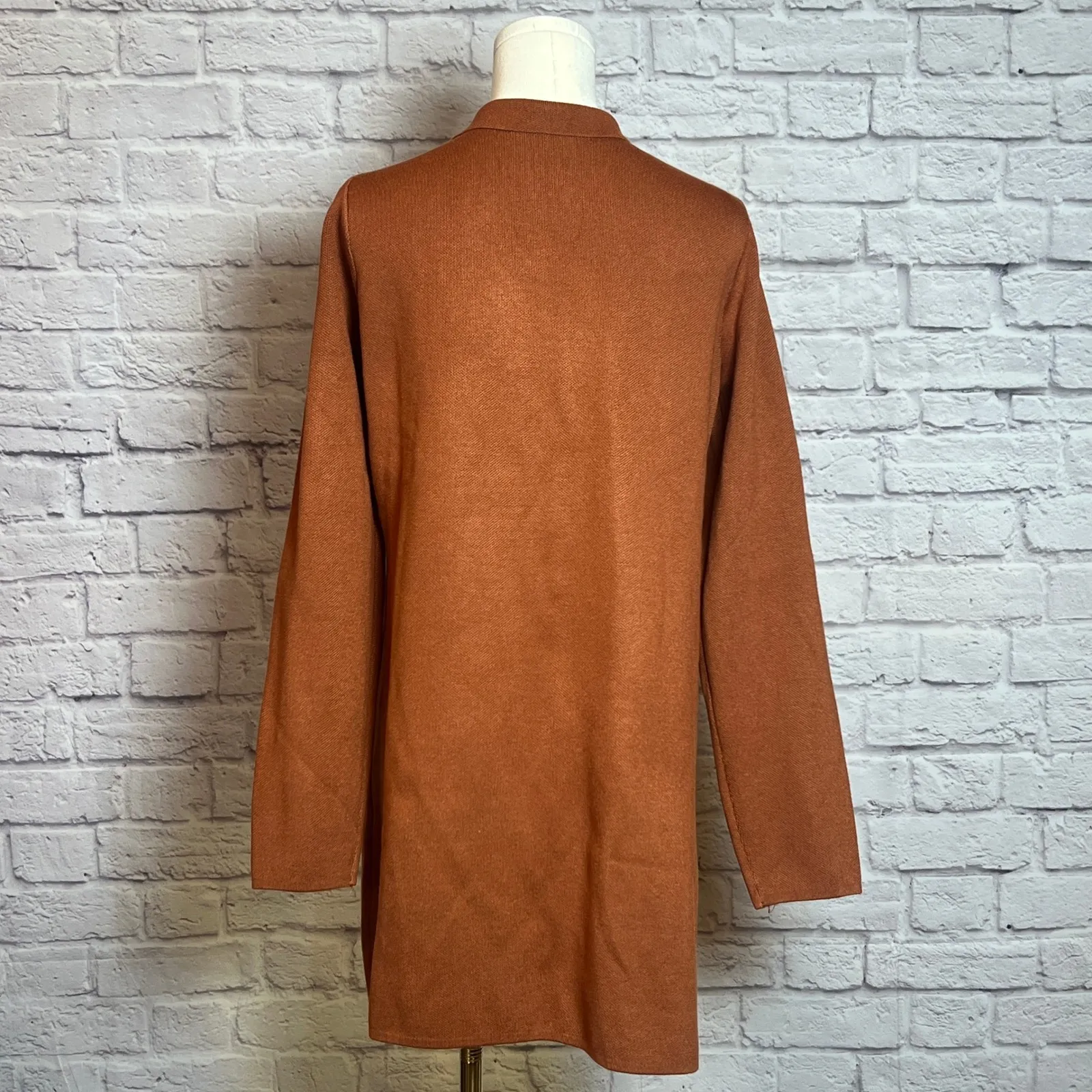 Grace Karin Rust Brown Knit Blazer Jacket L Longline Open Front Fall Cardigan - Image 5