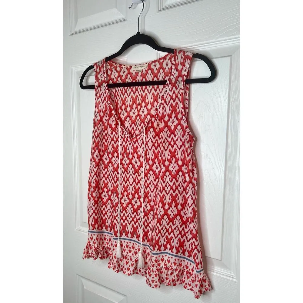 BeachLunchLounge Red and White Patterned Women's Boho Tank Top Ruffle Small S - Image 3