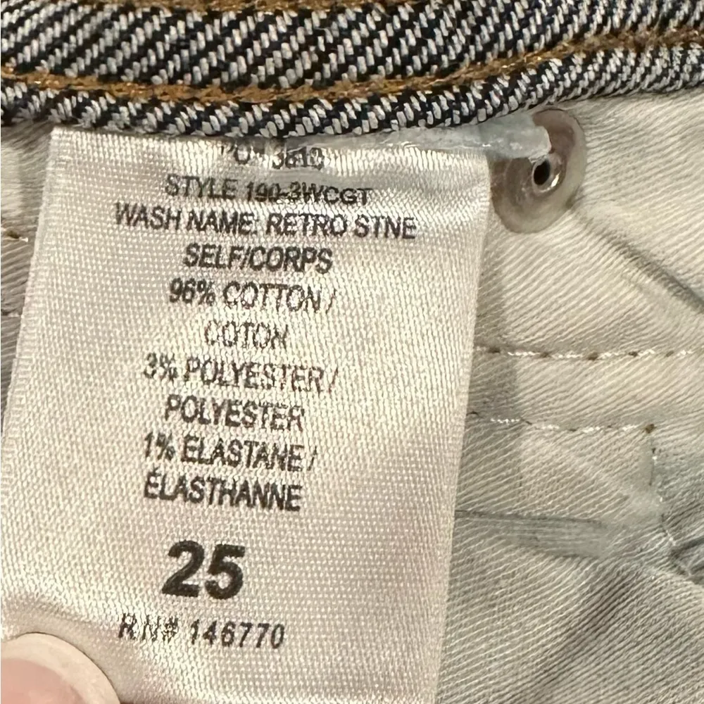 REDONE CIGARETTE RETRO STONE WASH RAW HEM HIGH RISE BUTTON FLY BLUE JEANS 25 - Image 6