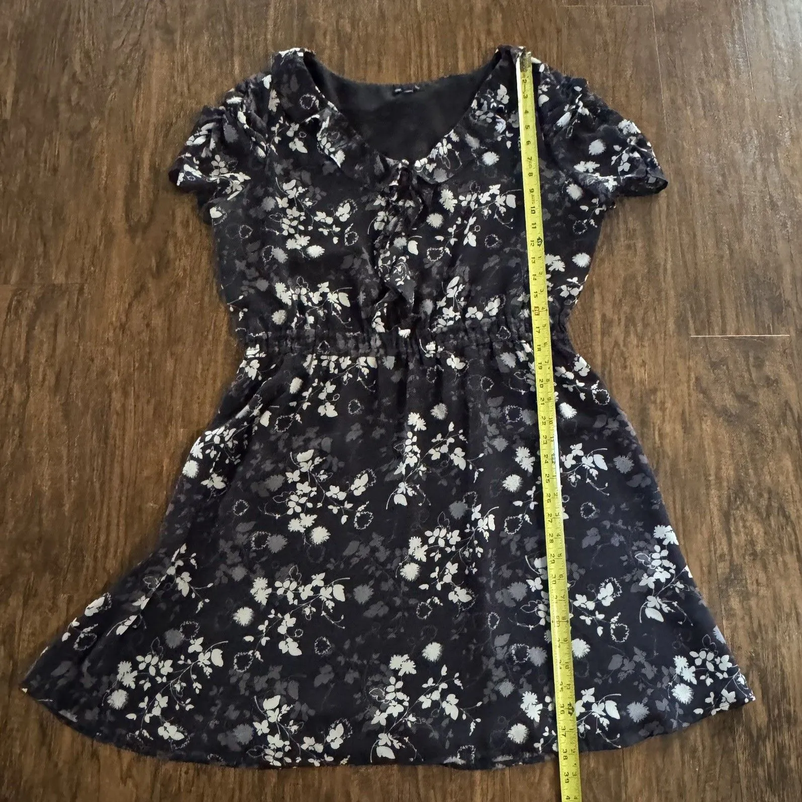 Gap Factory Dress Navy Blue Floral Elastic Waist Ruffle Womens Size XL - Image 5