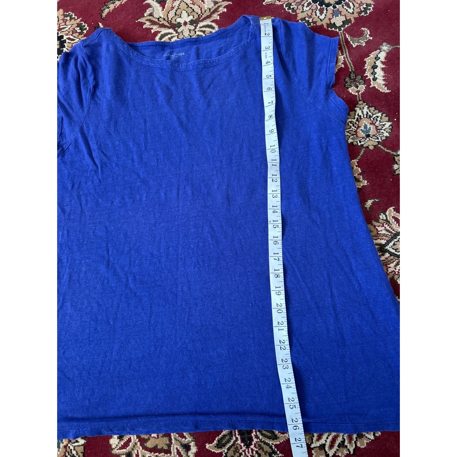 Eileen Fisher Organic Linen Top T‎ Shirt Ultra Marine Blue Casual Womens Size L - Image 6