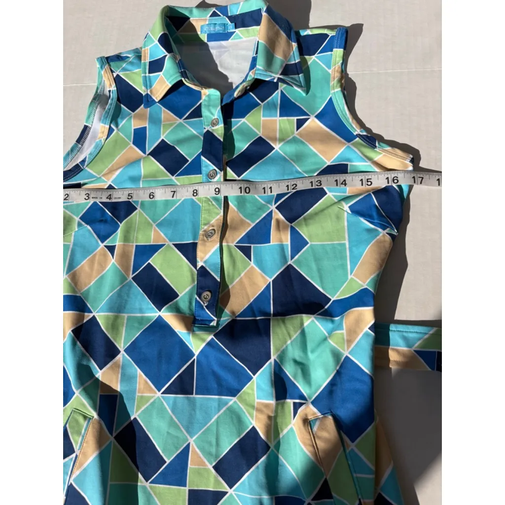 J.Mclaughlin Dolly Catalina Cloth Sleeveless Collared Shirt Dress, XS green Blue - Image 13