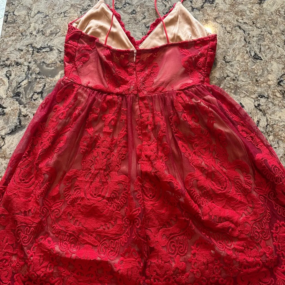 Red Lace Dress AUDINE Southern Fried Chics Antique Lace Western Boho Prom Sz M - Image 5