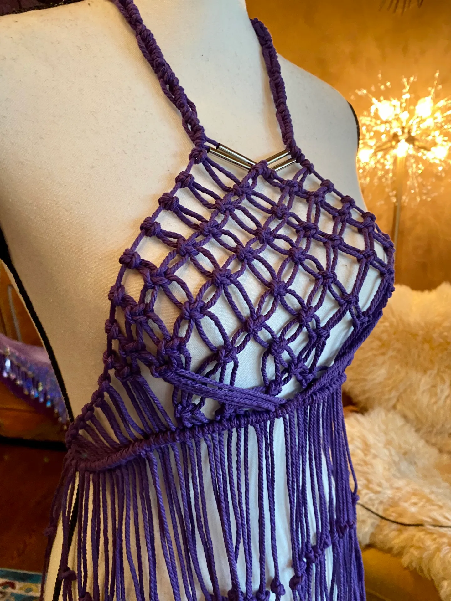 Handmade Macrame Crochet Top Unique Purple Size XXS - Image 5