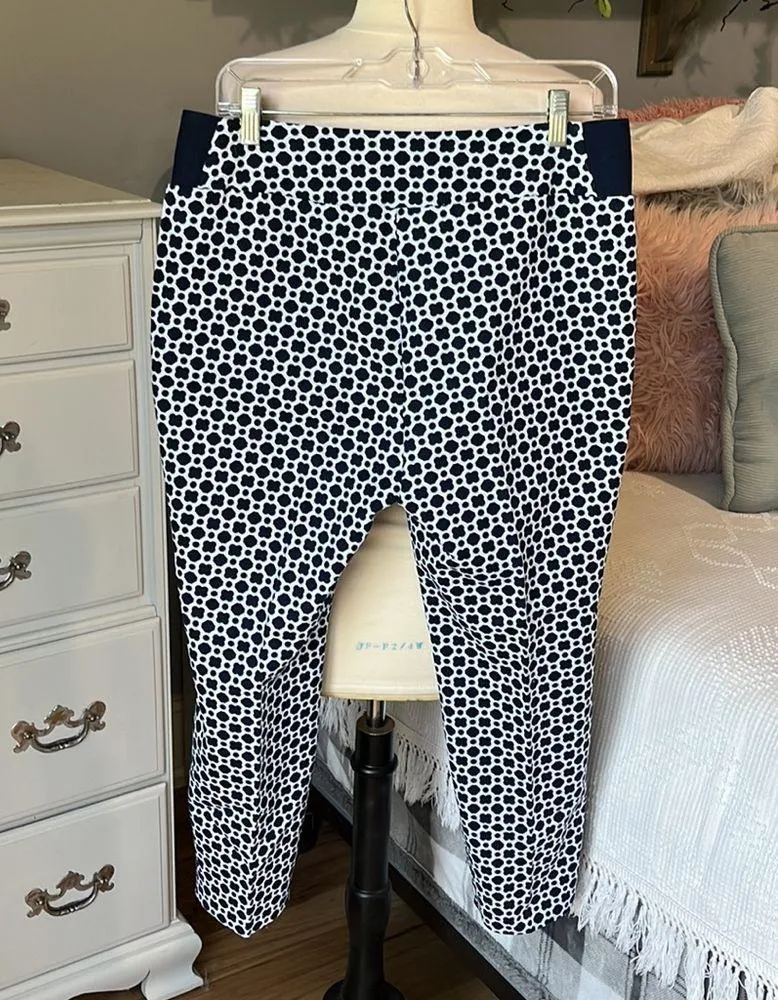 Investments Petites Comfy Pull On Pants Navy Print Cotton Stretchy Womens 10 P - Image 6