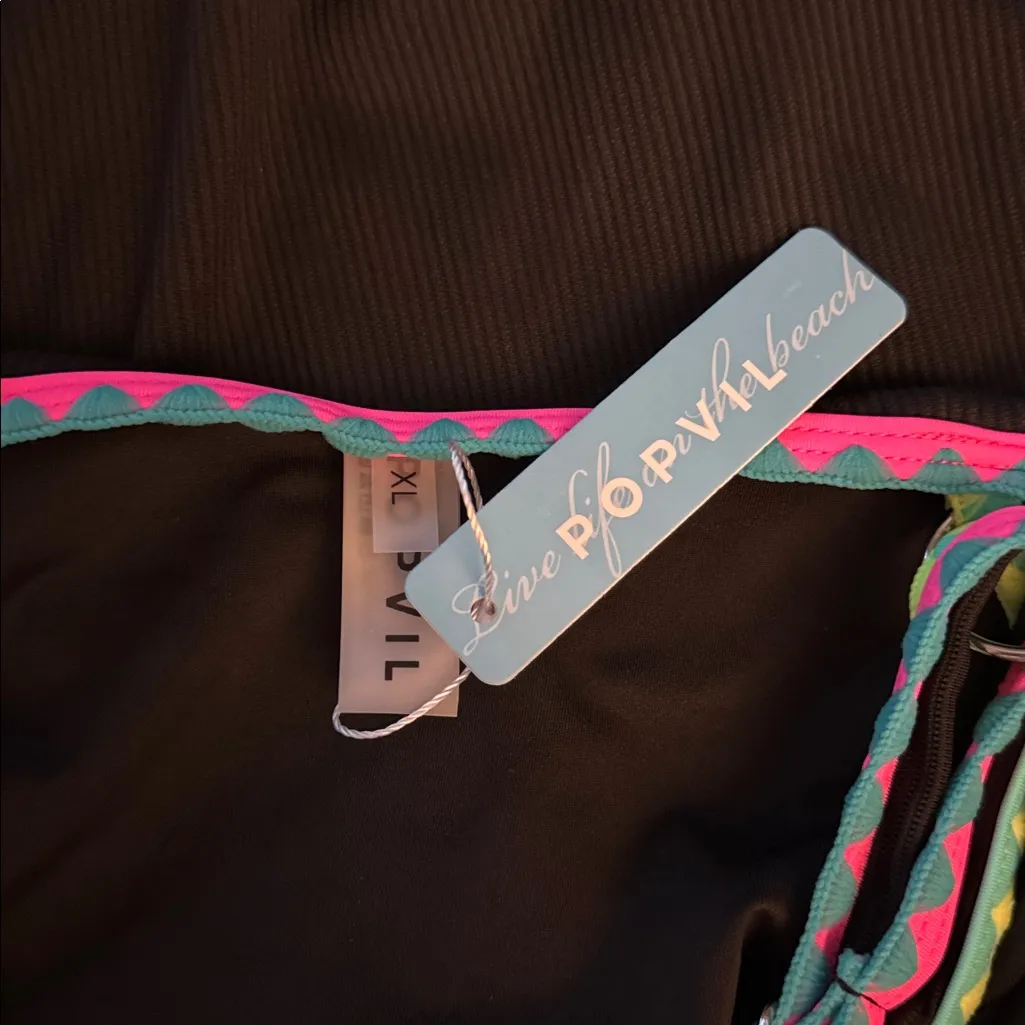 Popvil One Piece Swimsuit Tummy Control Adj Strap Black Neon Color Block XL - Image 8