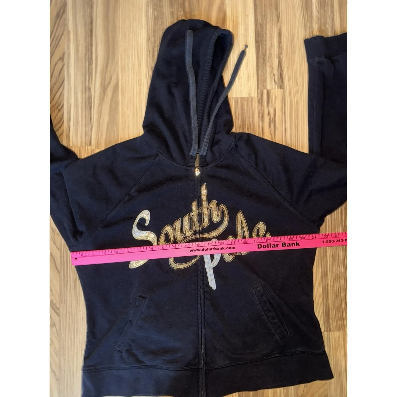 Southpole Y2K Hoodie Women's 1X Plus Black Gold Spell out Full Zip‎ Cotton - Image 7