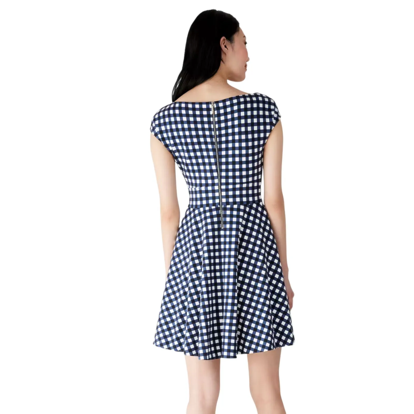 Kate Spade Gingham Ponte Fiorella Dress Blue White Size Medium - Image 7