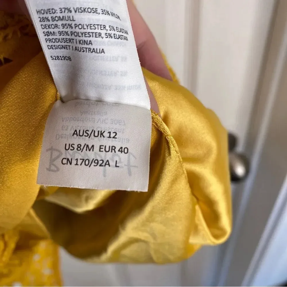BARDOT Corset Lace Midi Dress Mustard Yellow Size 8 Medium - Image 9
