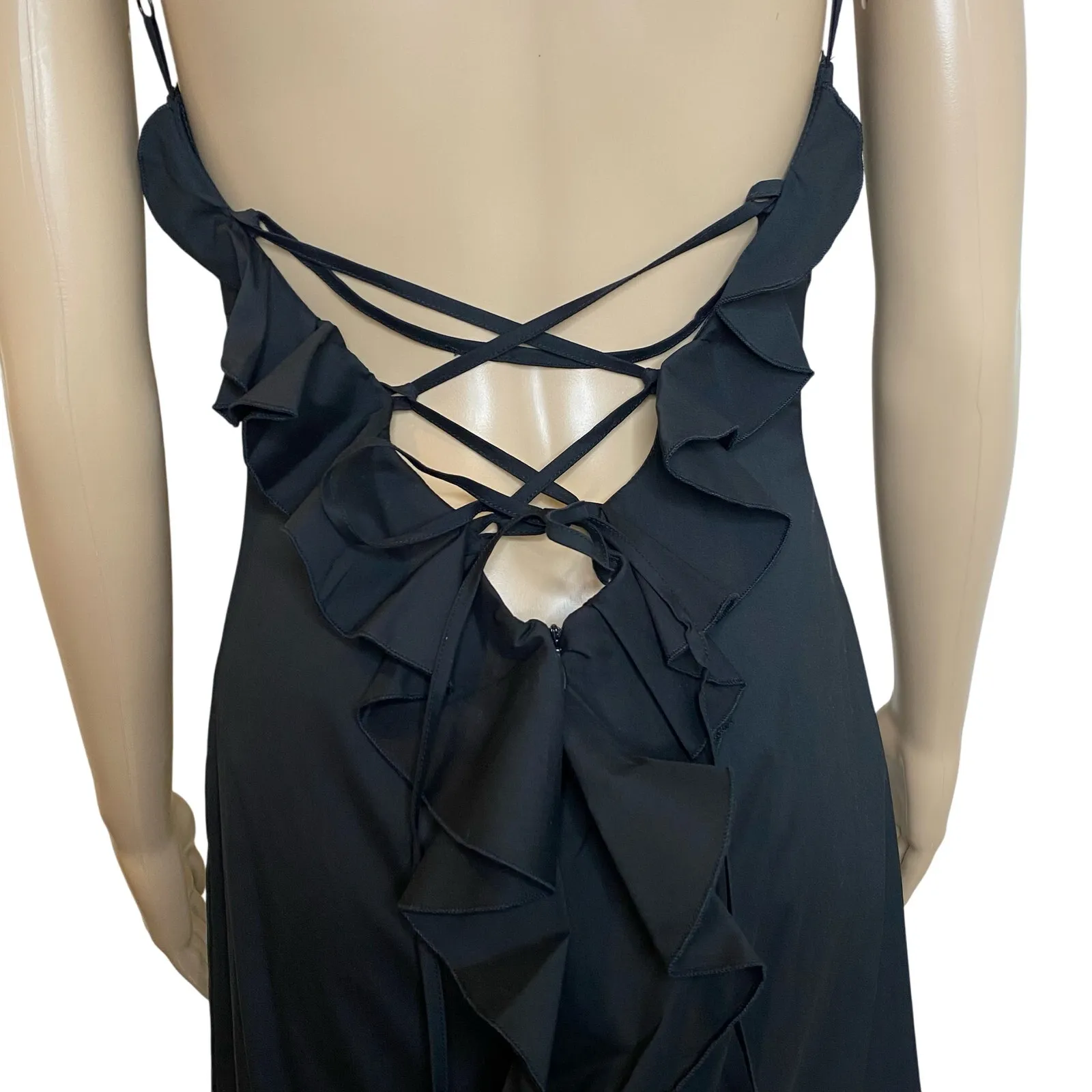 Flavio Castellani Frills Ruffle Poplin Maxi Dress Black Size 8 - Image 8