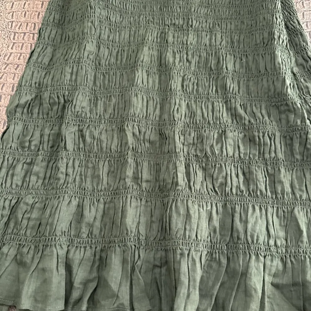 Frame Smocked Shirt Dress Fatigue Green Puff Sleeve Size L - Image 3