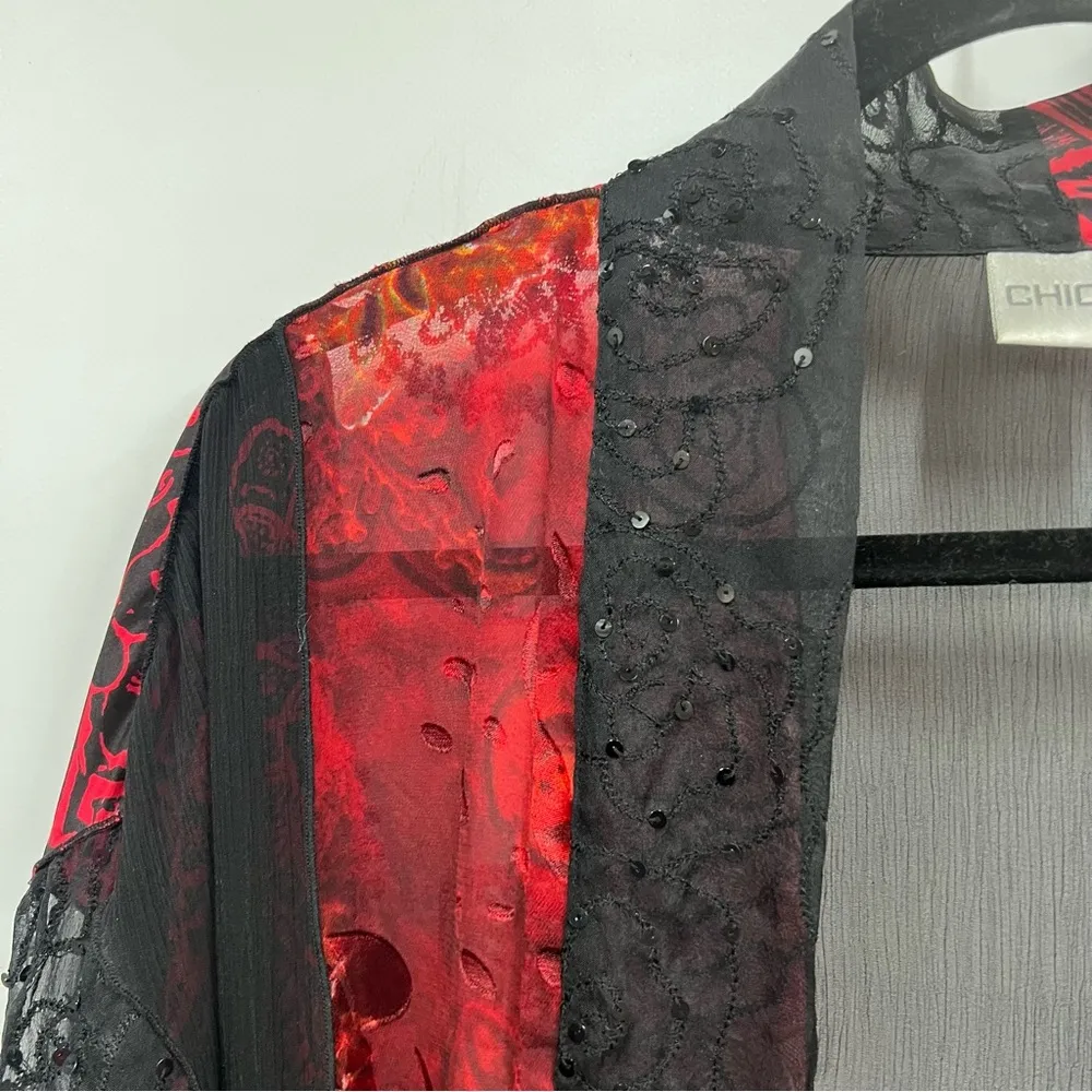 Chico’s size 1 Silk blend Open Front Kimono sequined sheer Top - Image 9