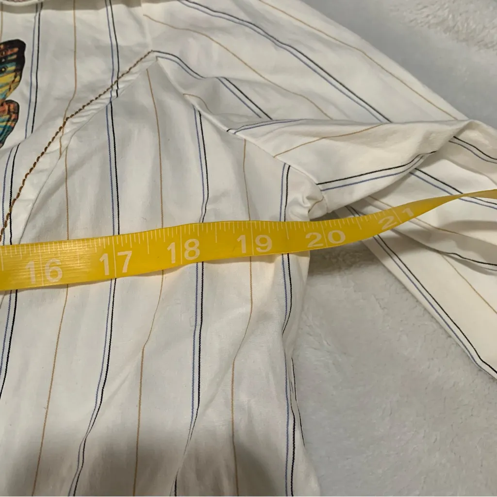 Jessie USA size large Striped Shirt with Butterfly Detail 90s y2k whimsigoth rod White - Image 9