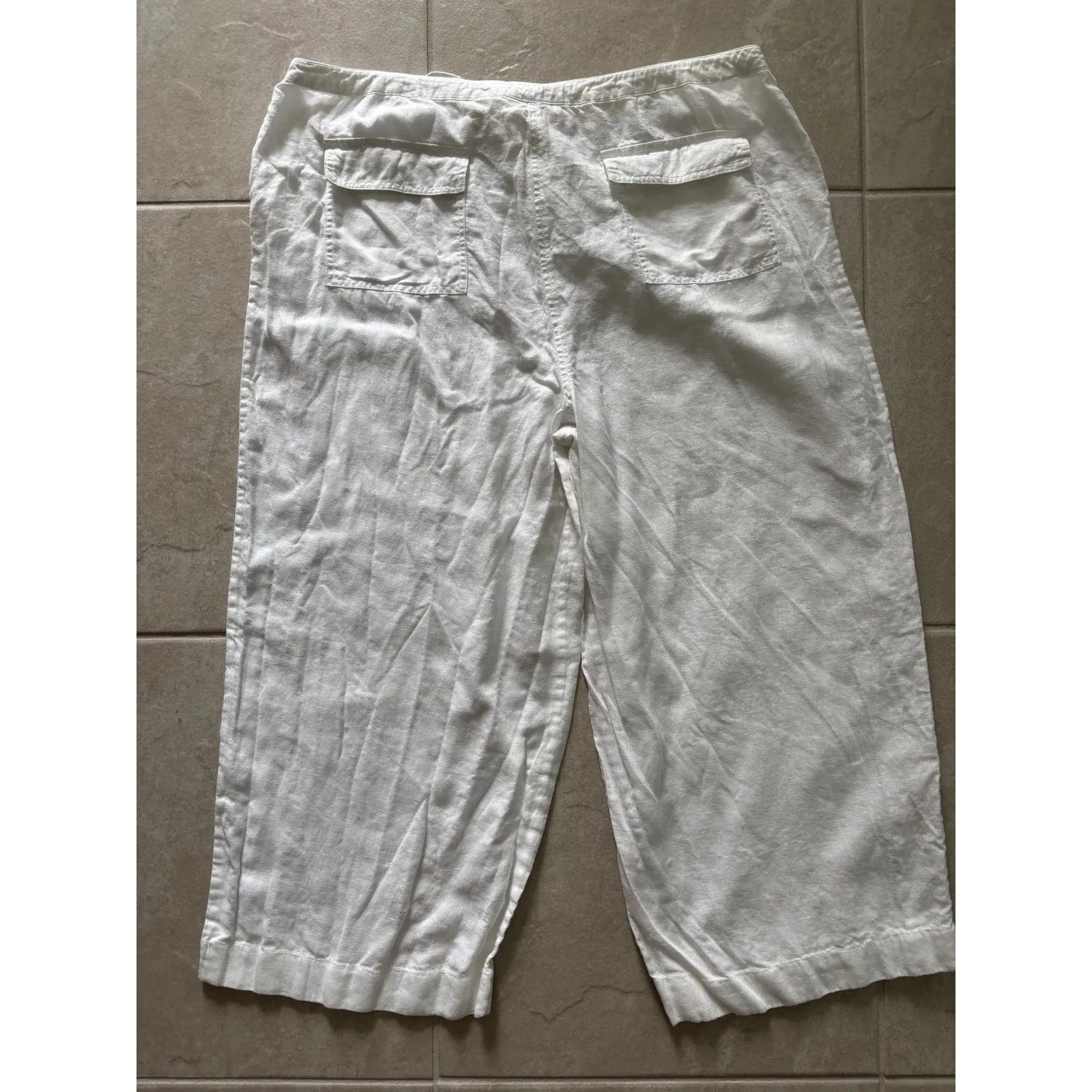 Kate Hill Pants Womens 18 White Linen Wide Leg Yacht Beachy Coastal Resortwear - Image 4