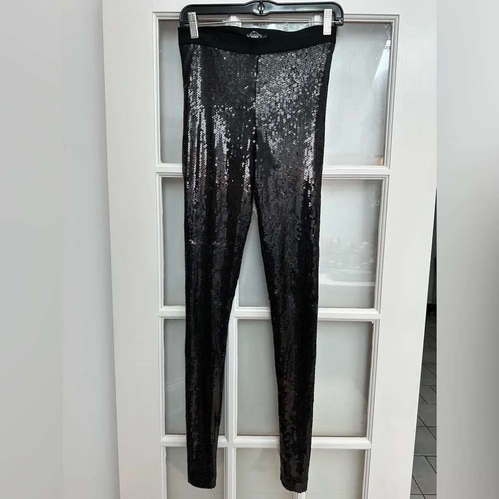 Vintage Avenue Montaigne Glamorous Black Sequin Cassis Leggings Size 4 Small S - Image 3