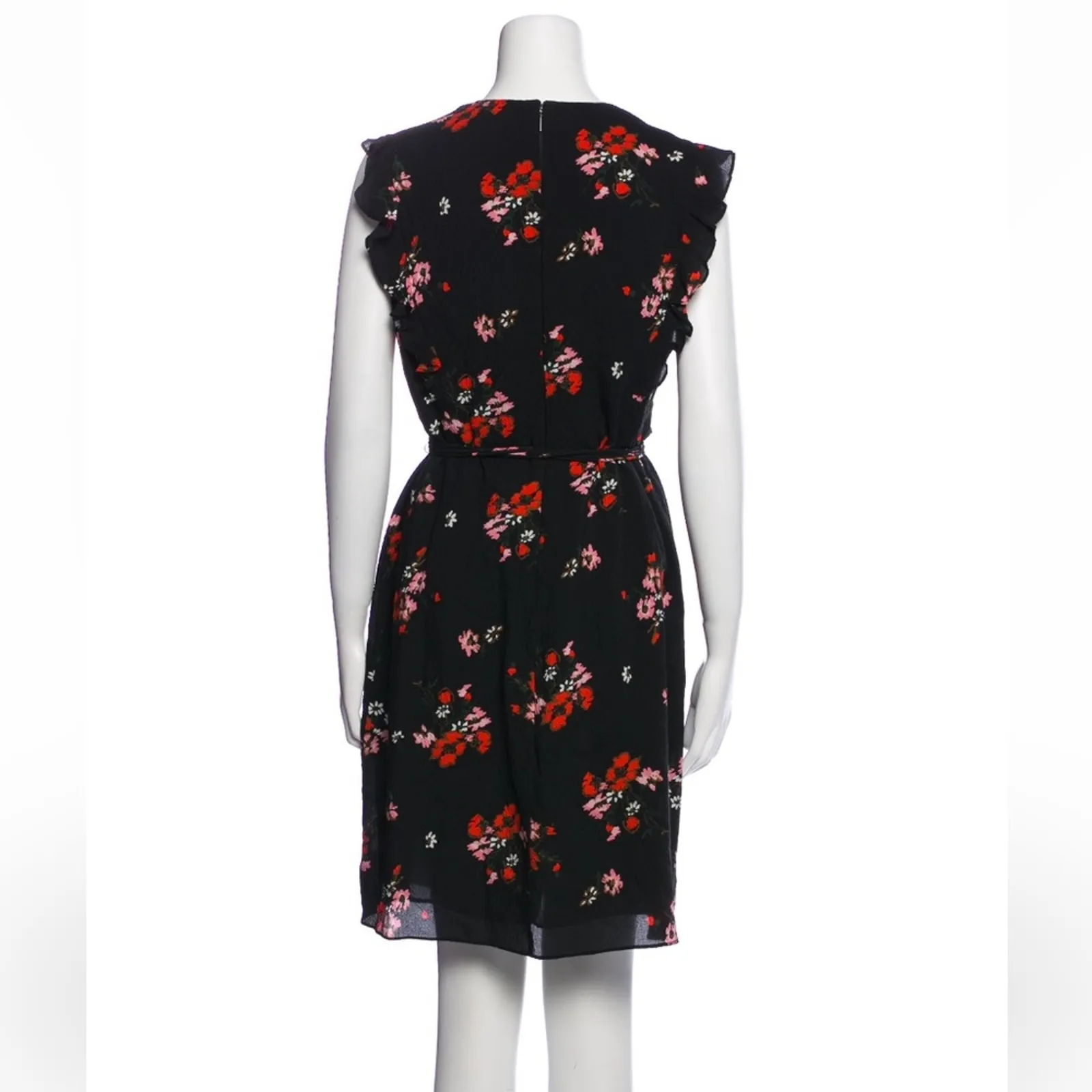 Rebecca Taylor black red floral ruffle v neckline silk dress 8 - Image 7
