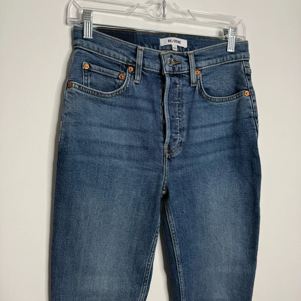NWOT Re/Done 90s High Rise Ankle Crop Button Fly Mid 70s Wash Size 25 - Image 4