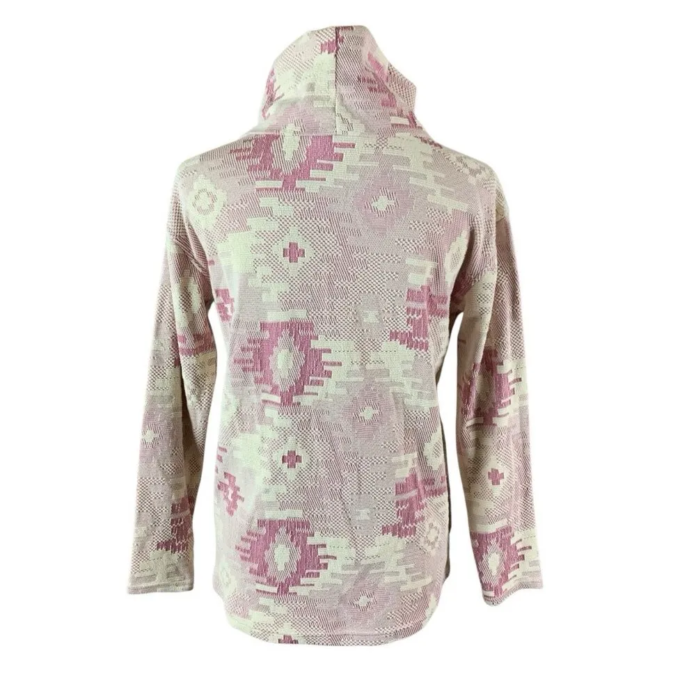 Burton Pink Aztec Cowl Neck Pullover XS Cozy Organic Cotton Blend Sweater - Image 2