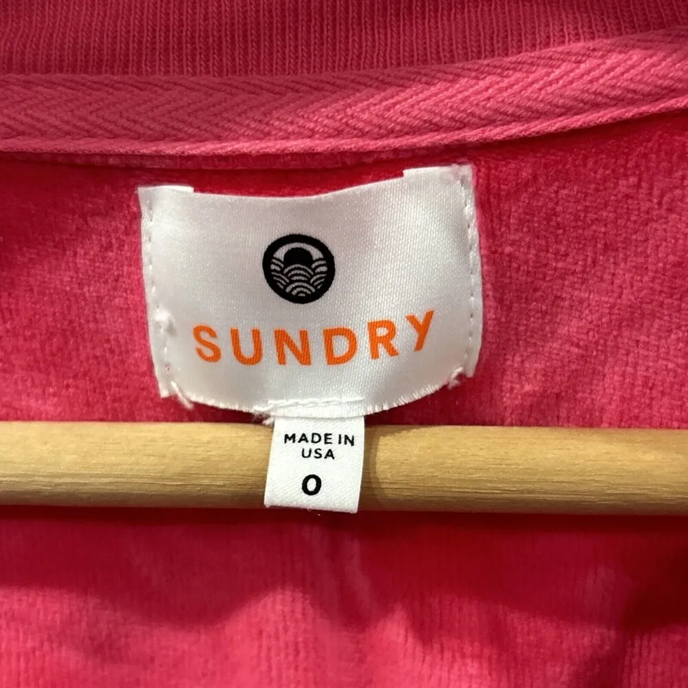 Sundry Sweatshirt Womens 0 XS Hot Pink Soft Side Zipper Long Sleeve Velour - Image 2