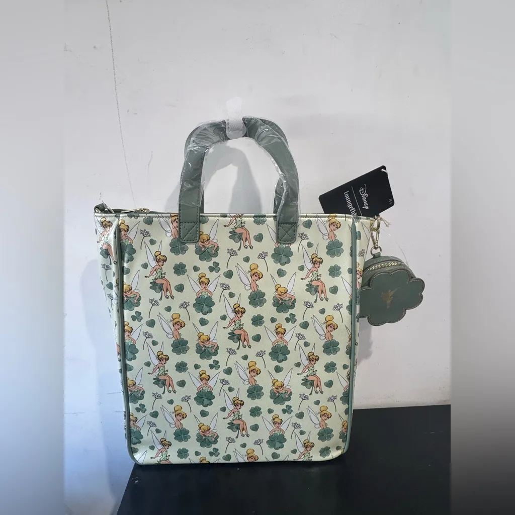 Loungefly Disney Peter Pan Tinker Bell 4-Leaf Clover Tote Bag with Coin Purse - Image 2