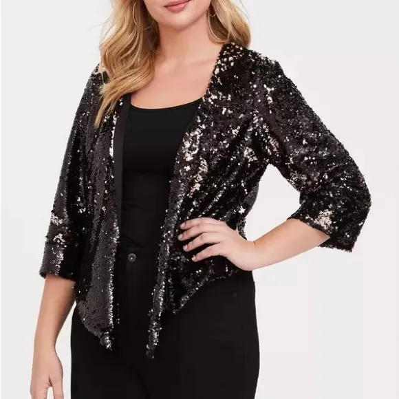 Torrid Black Rose Gold Two-Tone Sequin Drape Jacket Size 1X/2X - Image 5