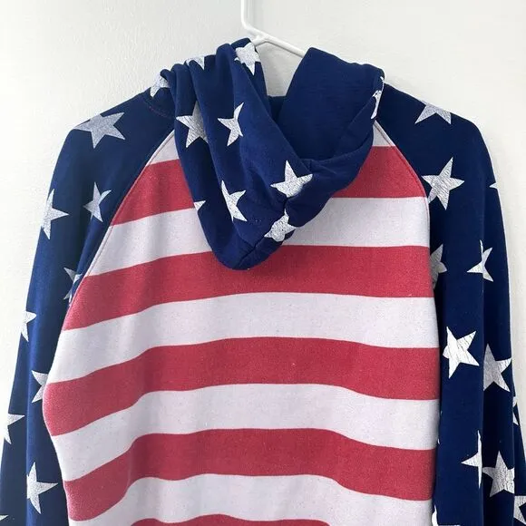 USA Pullover Hoodie‎ Washington DC American Flag Embroidered Medium Patriotic Blue - Image 9