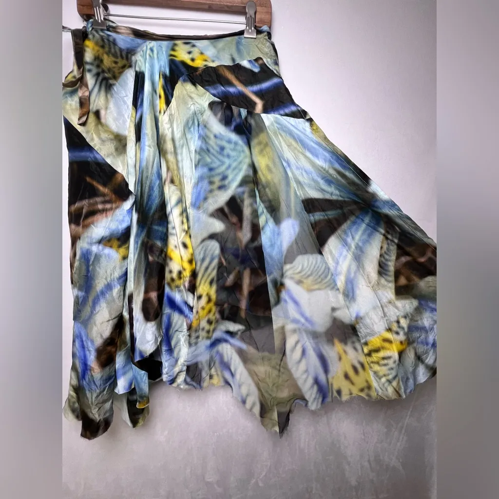 People of the Labyrinths Vtg Silk Wrap Skirt Wmn Med Holland Avant Garde Blue - Image 3