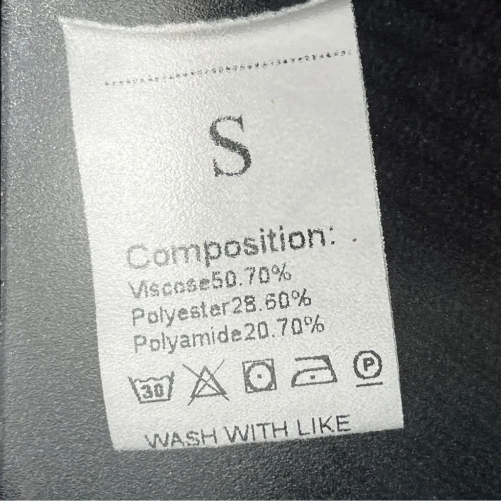 Black & White Ribbed Long Sleeve Asymmetrical Wrap Top Small 85f - Image 3