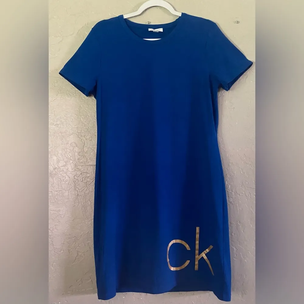 CALVIN KLEIN women`s T shirt Dress Big CK Logo T-shirt dress Royal Blue Sz M - Image 2