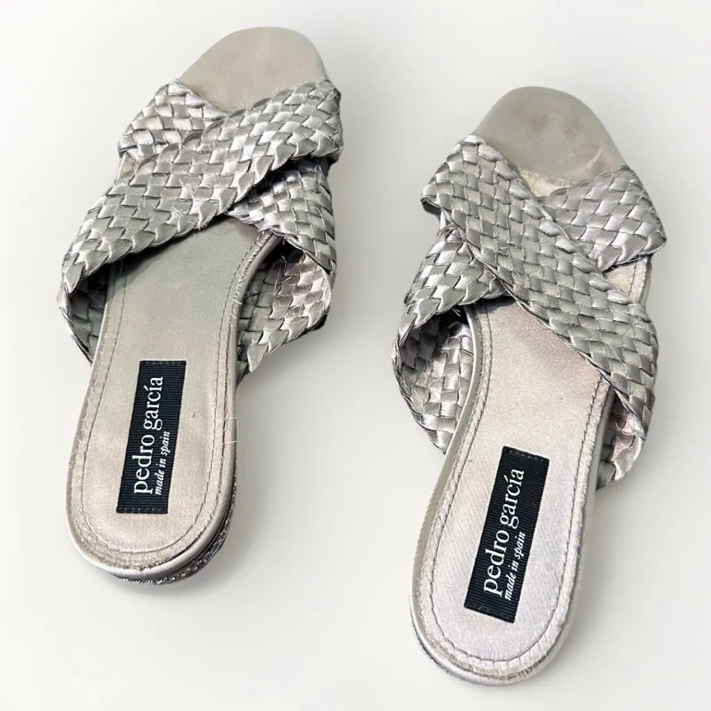 Pedro Garcia Elif "Pipa Satin" Slide Open Sandals 40.5/10‎ USA Swarovski Crystal Gray - Image 3