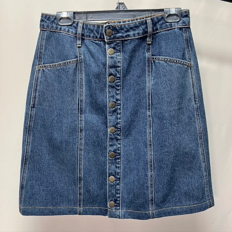 Old Navy‎ Aline Midi Skirt Alice Denim button Front Womens 6 Dark wash Classic - Image 2