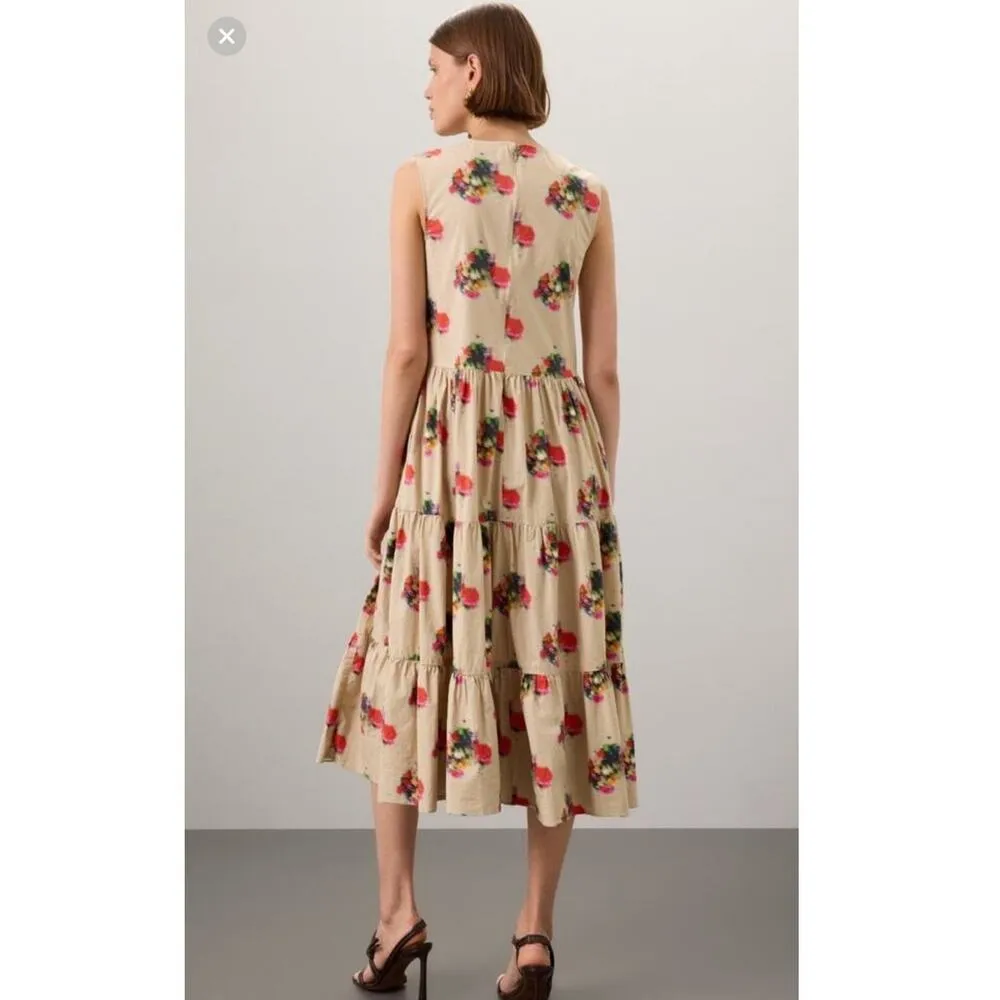 ADAM LIPPES COLLECTIVE Khaki Crewneck Hourglass Tiered Poplin Maxi Dress Size 2 - Image 3