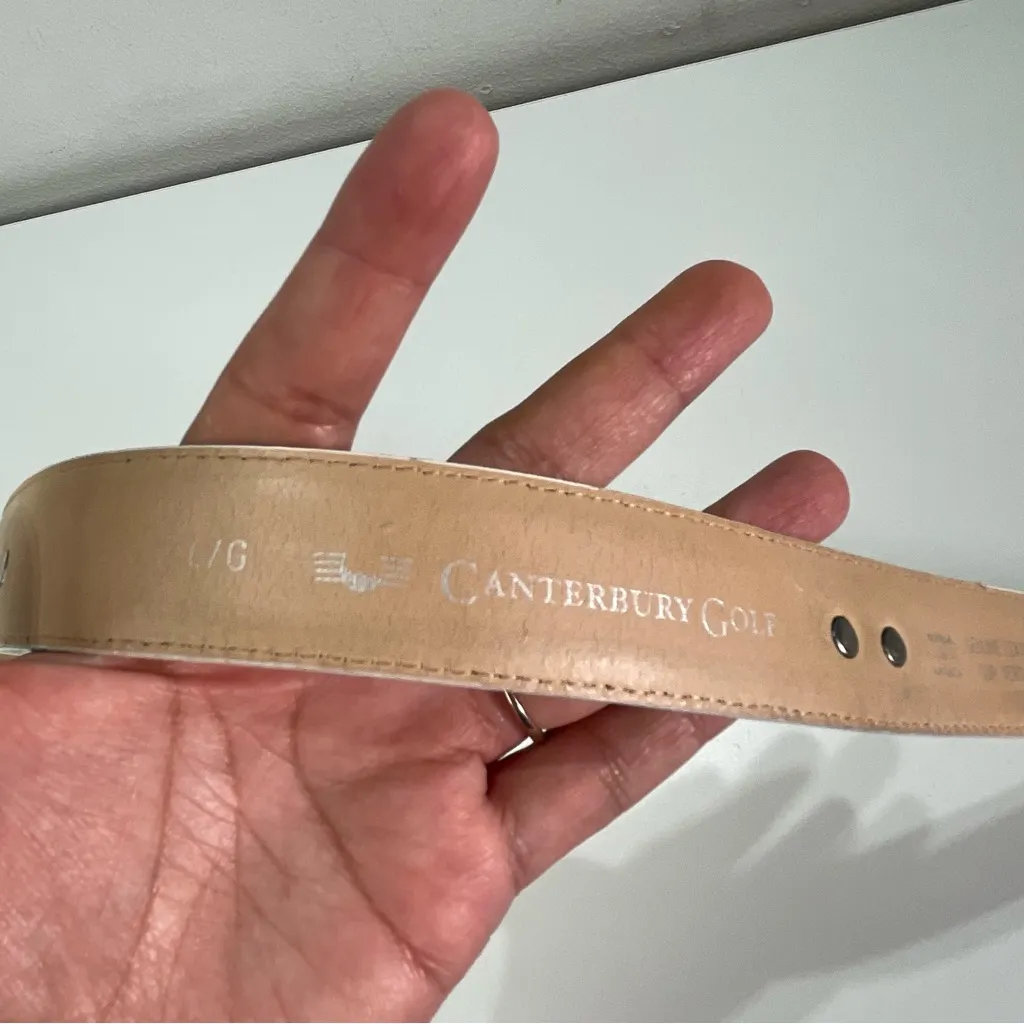 Vtg Canterbury Golf White Leather Studded Women LG Belt 1'' Preppy Southwestern - Image 5