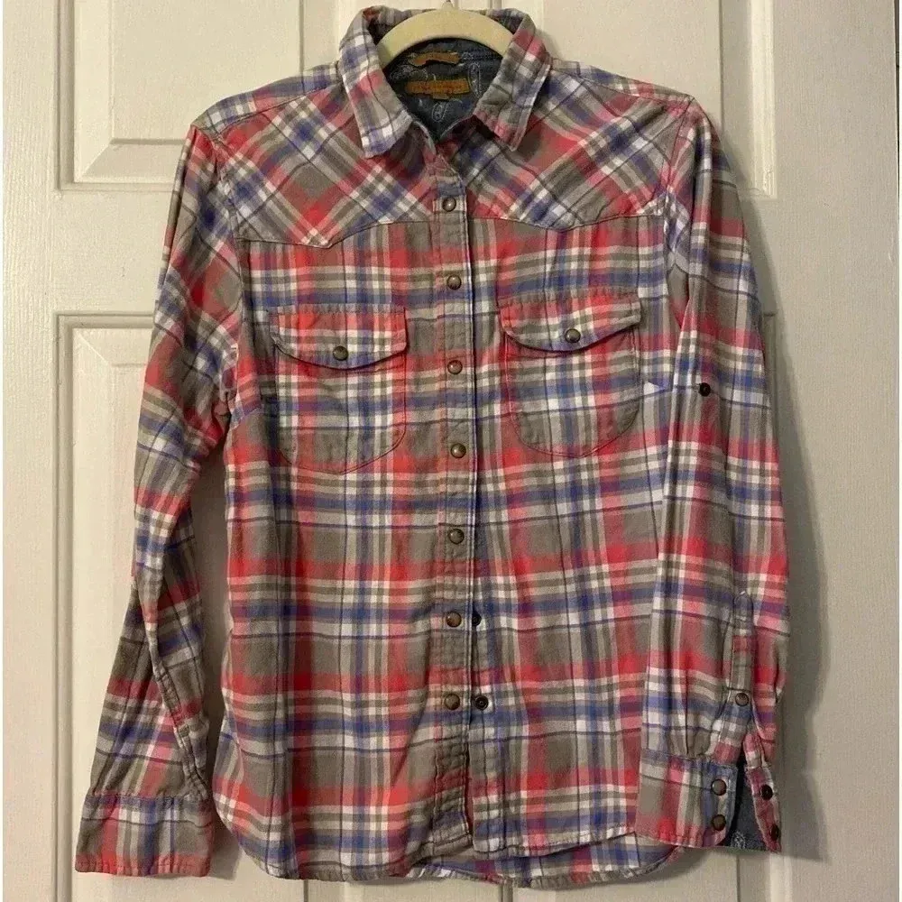 Jachs Girlfriend Bea Plaid Flannel Snap Button Down‎ Shirt Size S - Image 3
